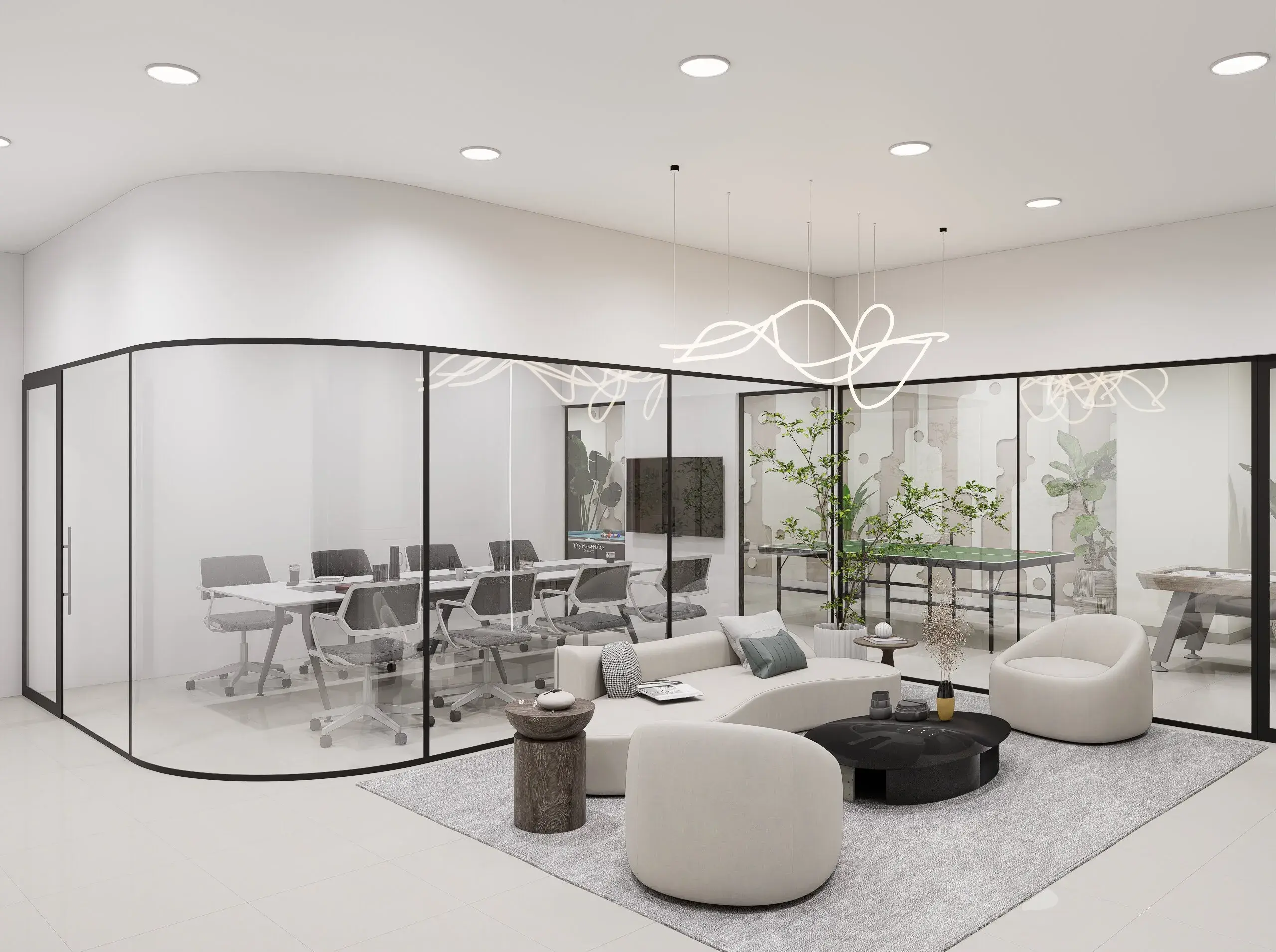 Casual meeting space with comfortable seating